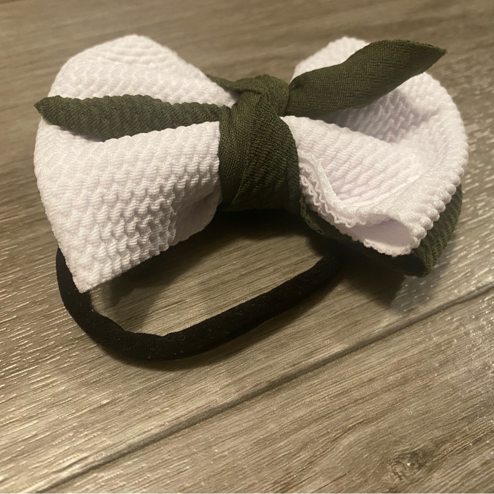 White and Green Kids Hair Bow